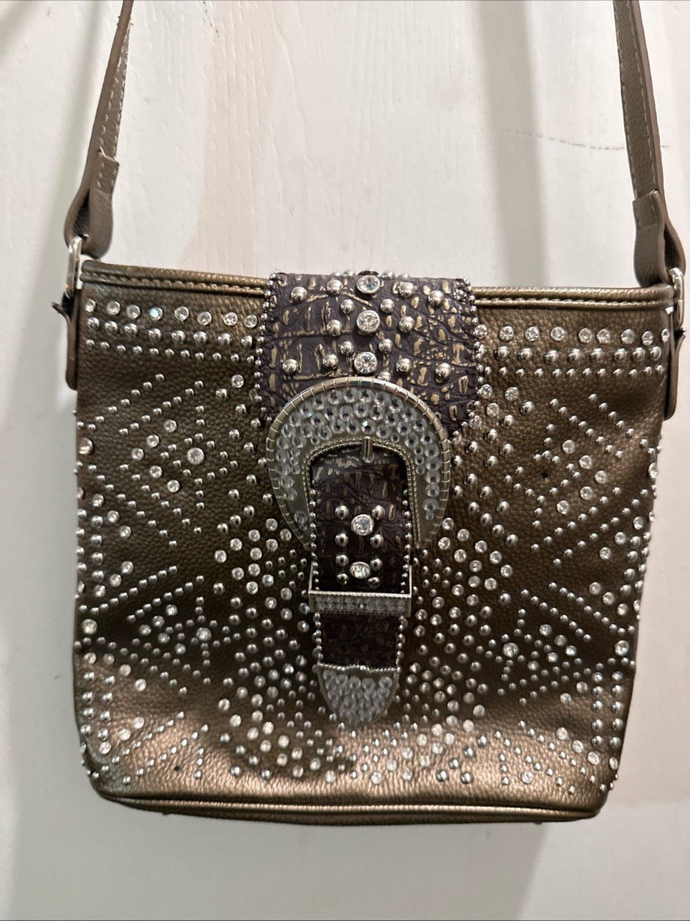 Shyanne Bronze Rhinestone Buckle Crossbody Bag